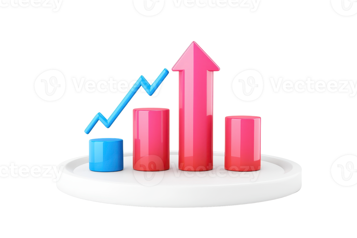 A colorful bar chart displaying three vertical bars in varying heights, with an upward arrow indicating growth. png