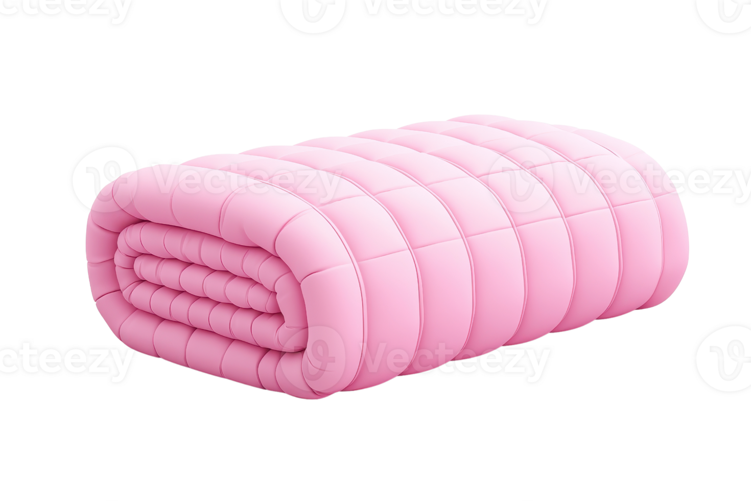 A pink, rolled blanket with quilted patterns showcasing a soft, plush texture, offering comfort and warmth. png