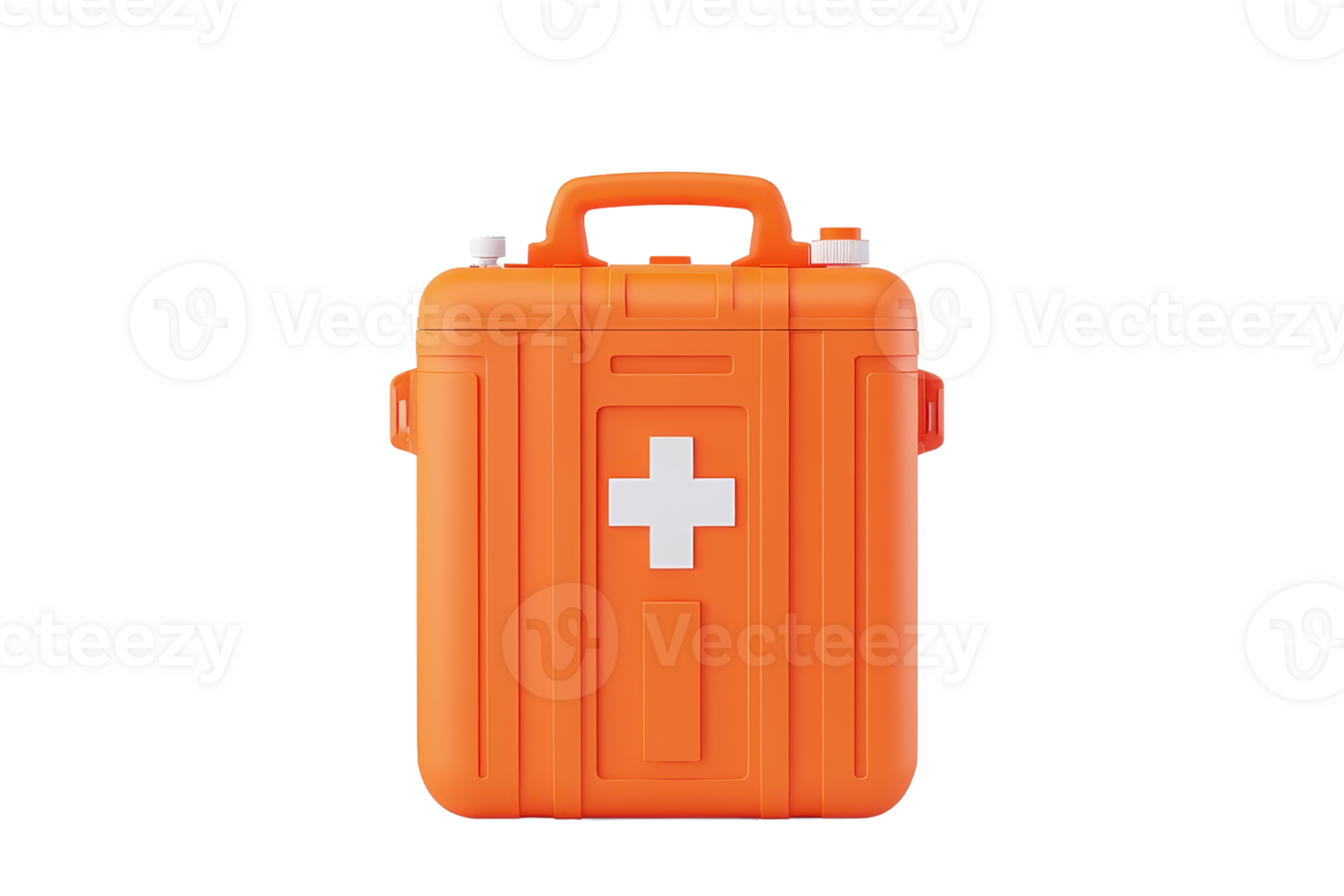 An orange first aid kit featuring a white cross, designed for emergency medical supplies and safety. png