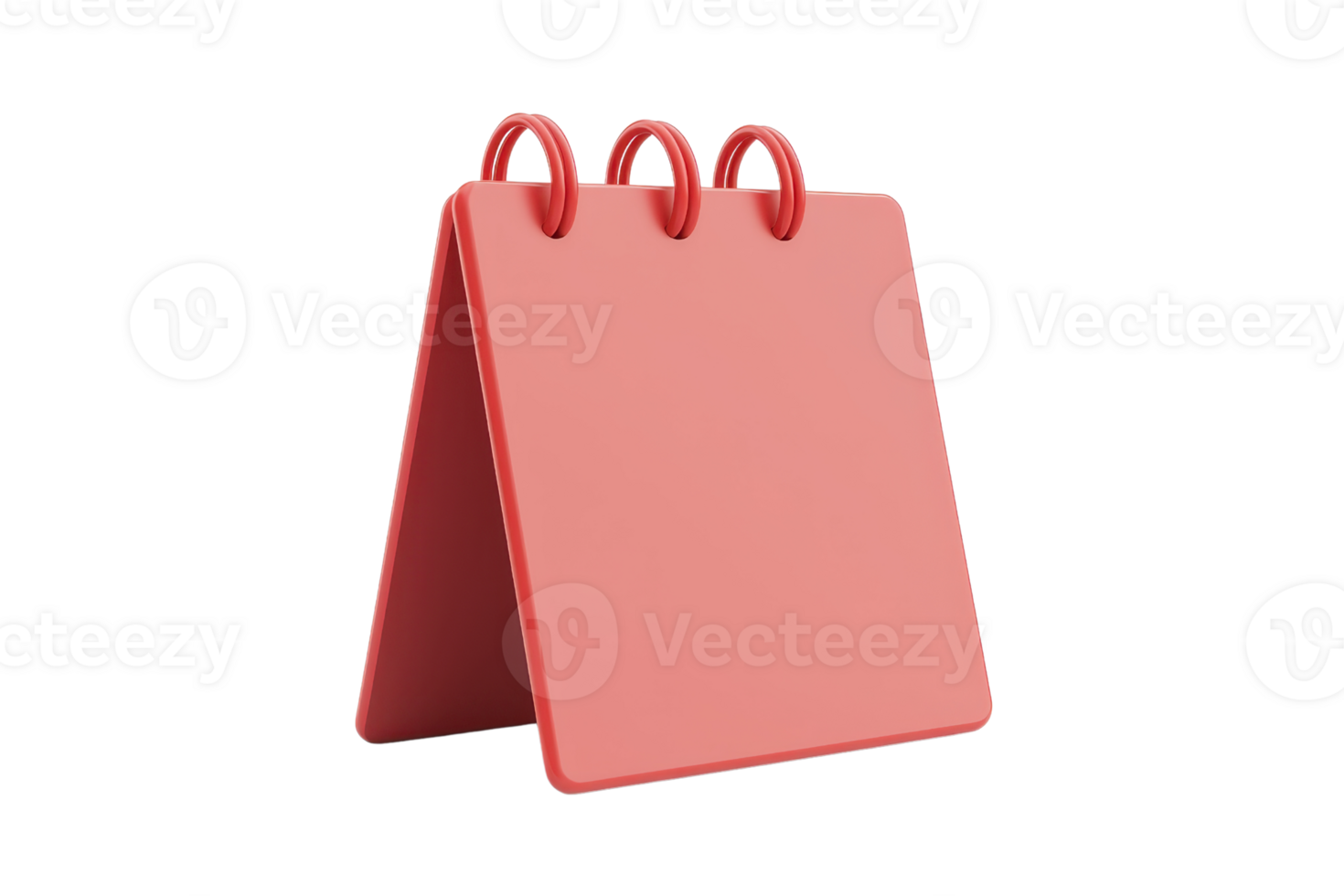 A vibrant red notepad with three metal rings, standing in an A-frame position, designed for easy note-taking. png