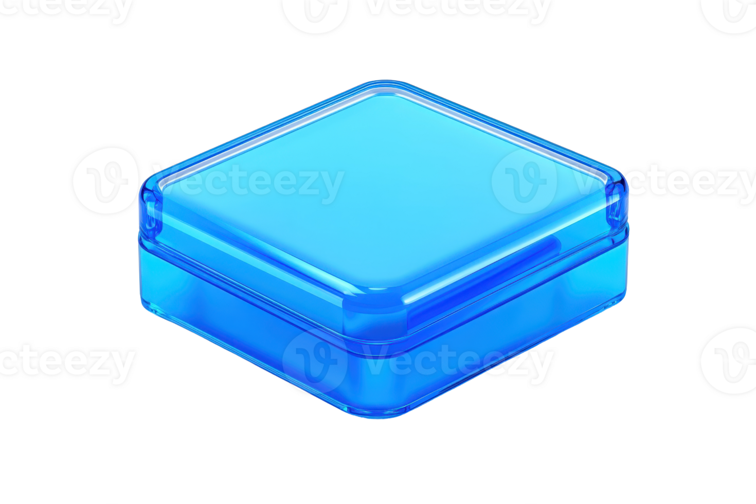 A luminous blue square container with a smooth surface and rounded edges, designed for storage or display. png