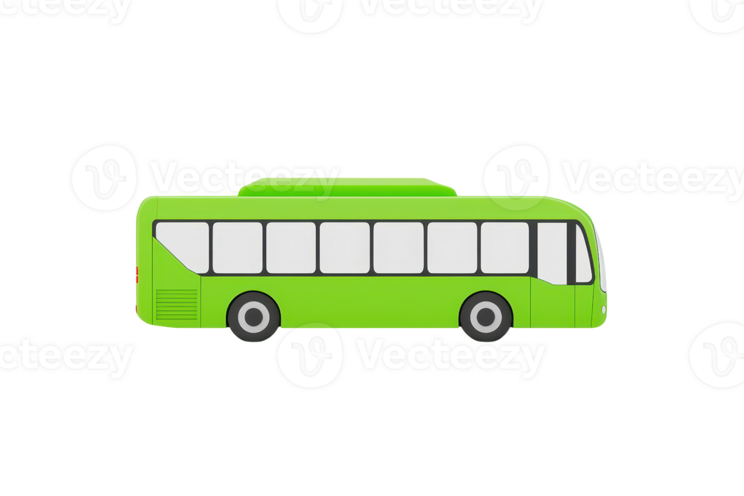 A green bus with large windows and a sleek design, showcasing a modern and eco-friendly transportation option. png