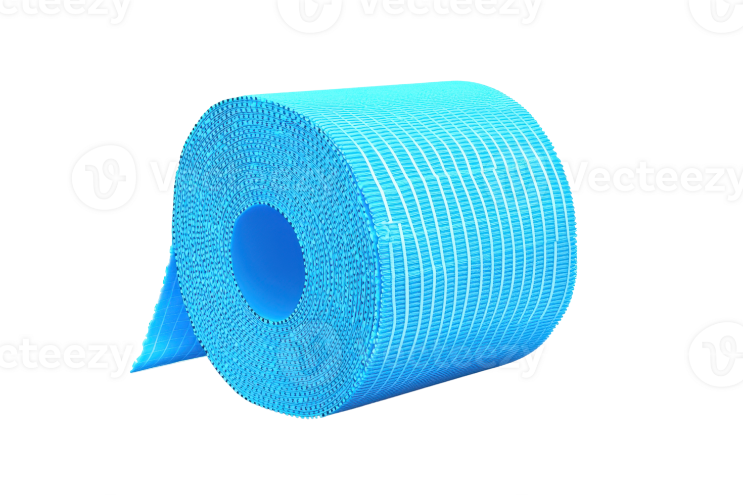 A vibrant blue roll of textured material with a distinct pattern, resembling fabric or paper, featuring a central hole. png