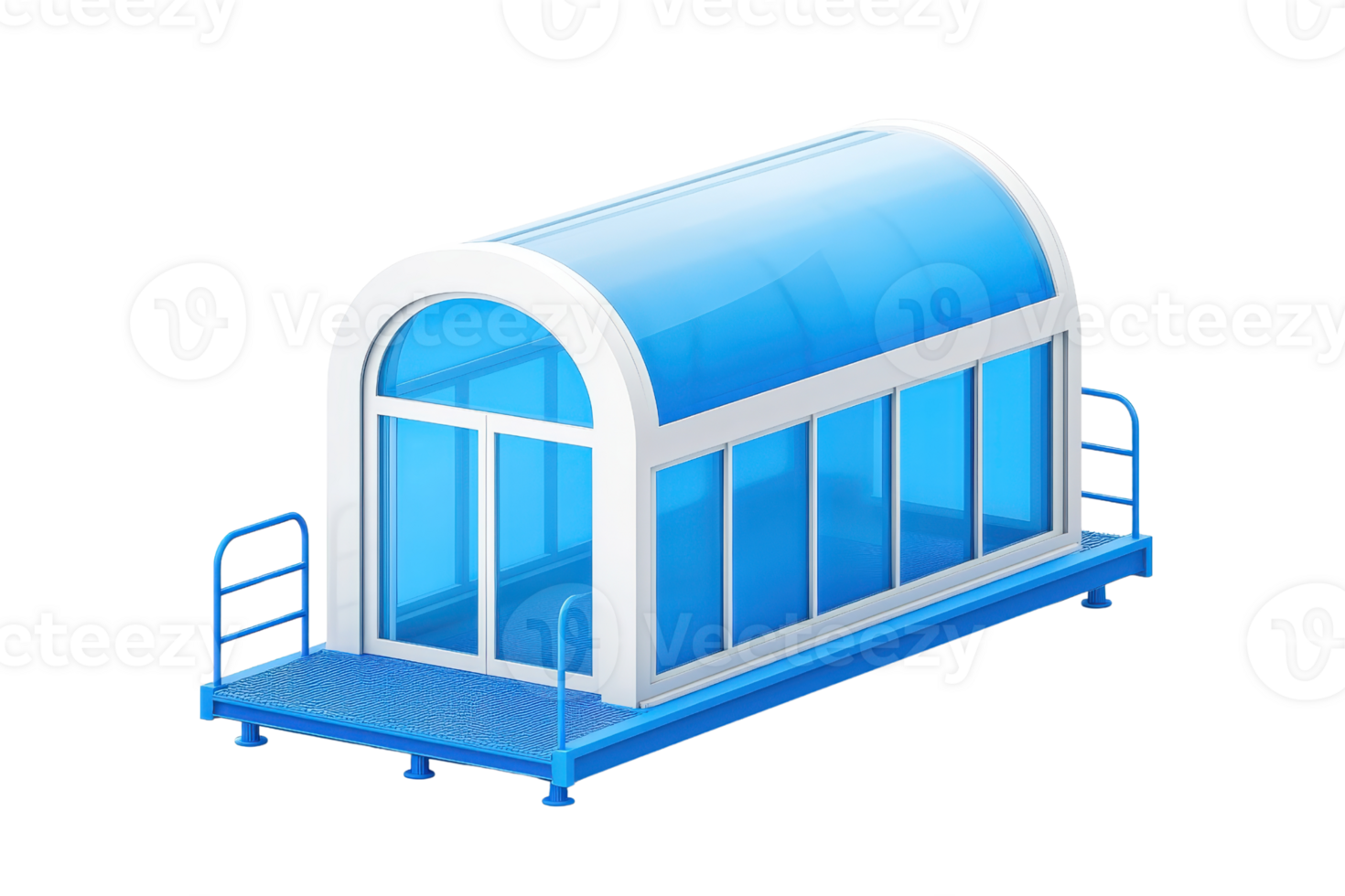 A sleek, modern structure with a rounded roof and large glass panels, designed for various functional uses. png