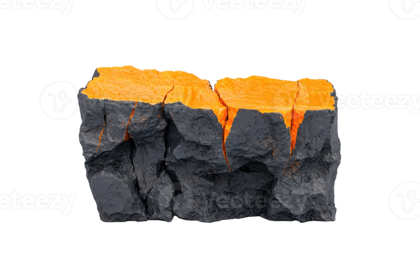 A rocky surface with a vibrant orange top, resembling molten lava or a geological formation. png
