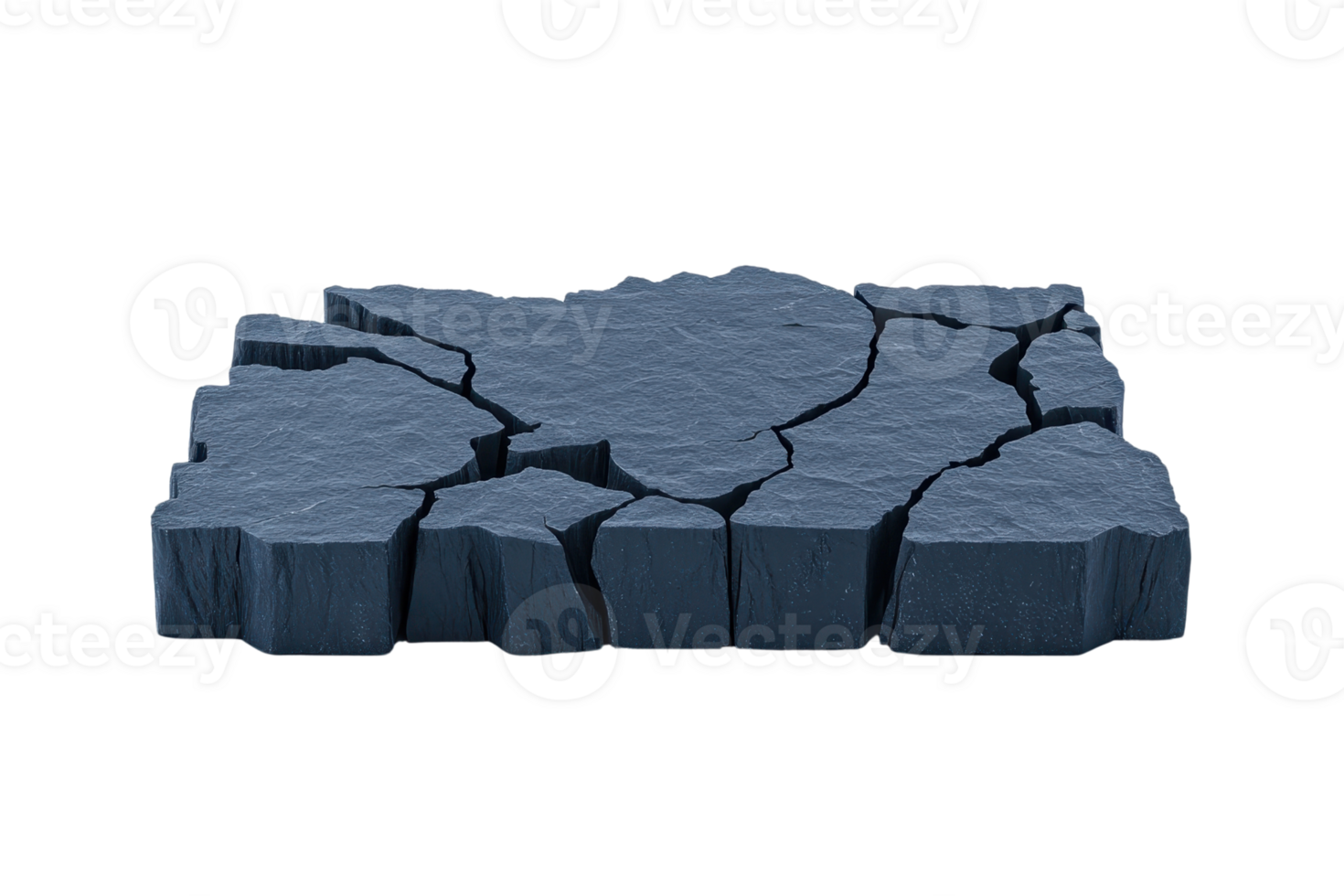 A cracked, rugged surface resembling a broken rock formation with uneven edges and deep crevices. png