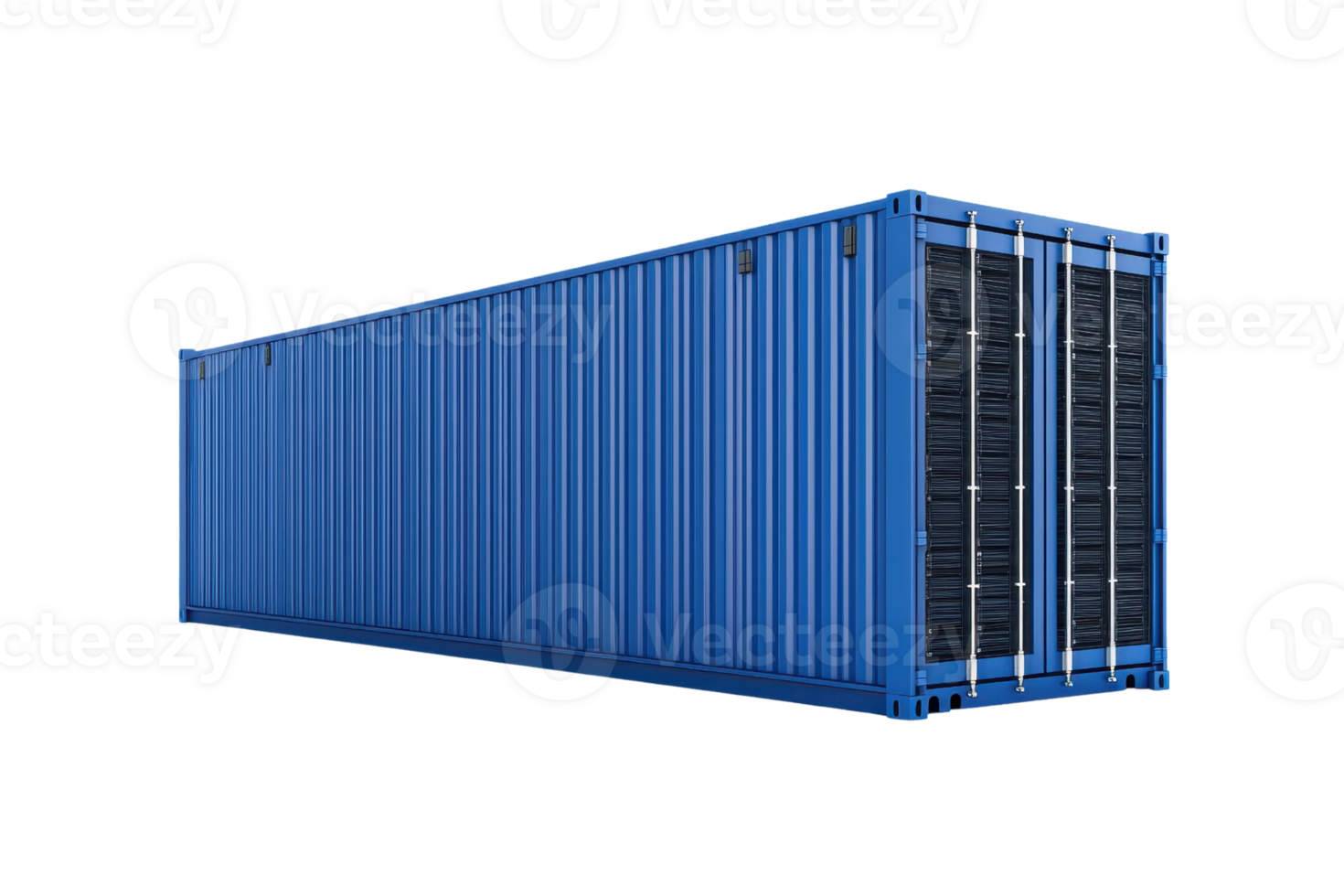 A blue shipping container with a corrugated surface, designed for transporting goods efficiently. png