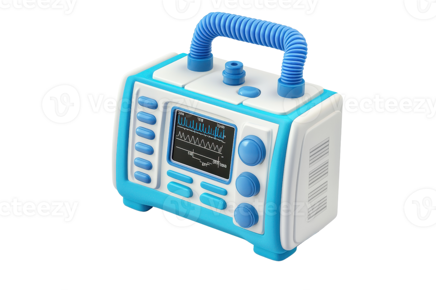 A compact, colorful toy radio with a handle, featuring various buttons and a digital display for playful engagement. png