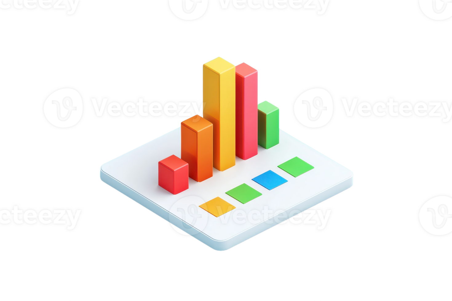 A colorful bar chart with various heights displayed on a flat surface, representing data visualization. png