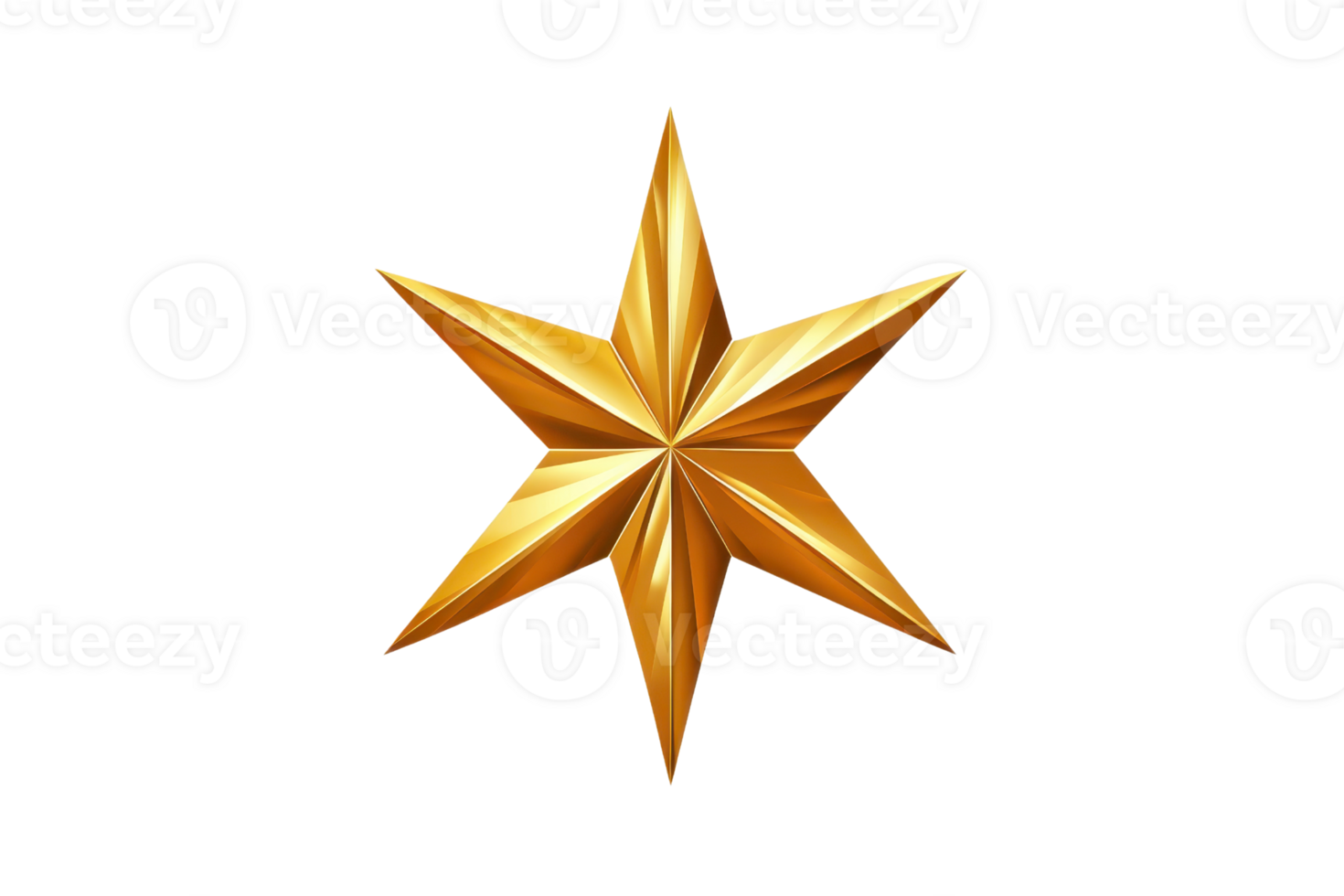 A shiny, golden star with eight points, exhibiting a three-dimensional design that emphasizes depth and texture. png
