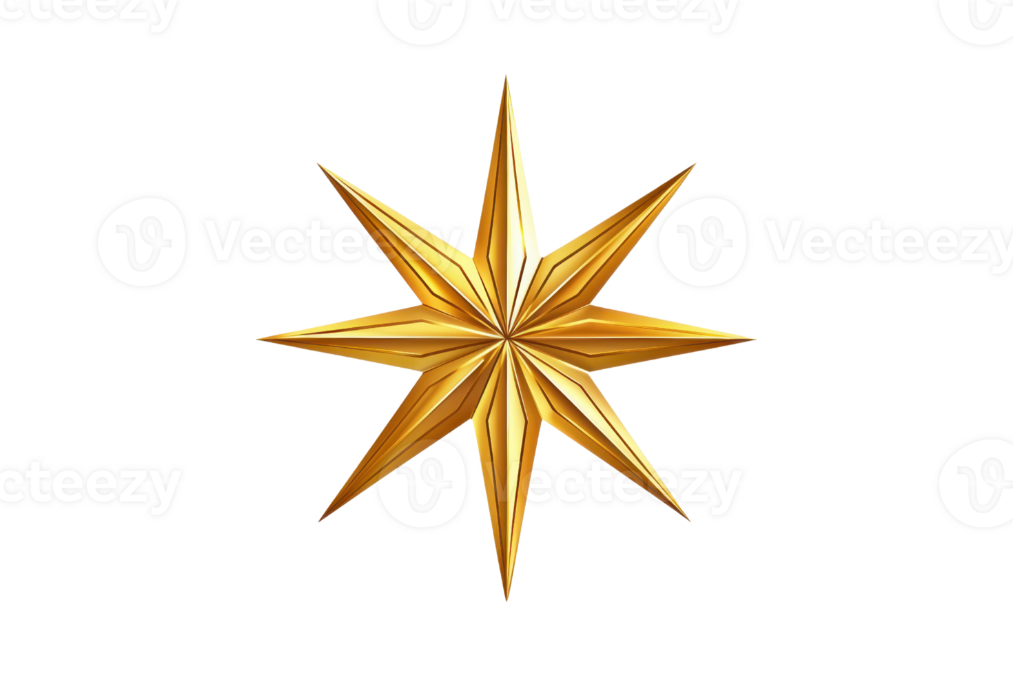 A golden eight-pointed star with intricate detailing, radiating elegance and symmetry. png