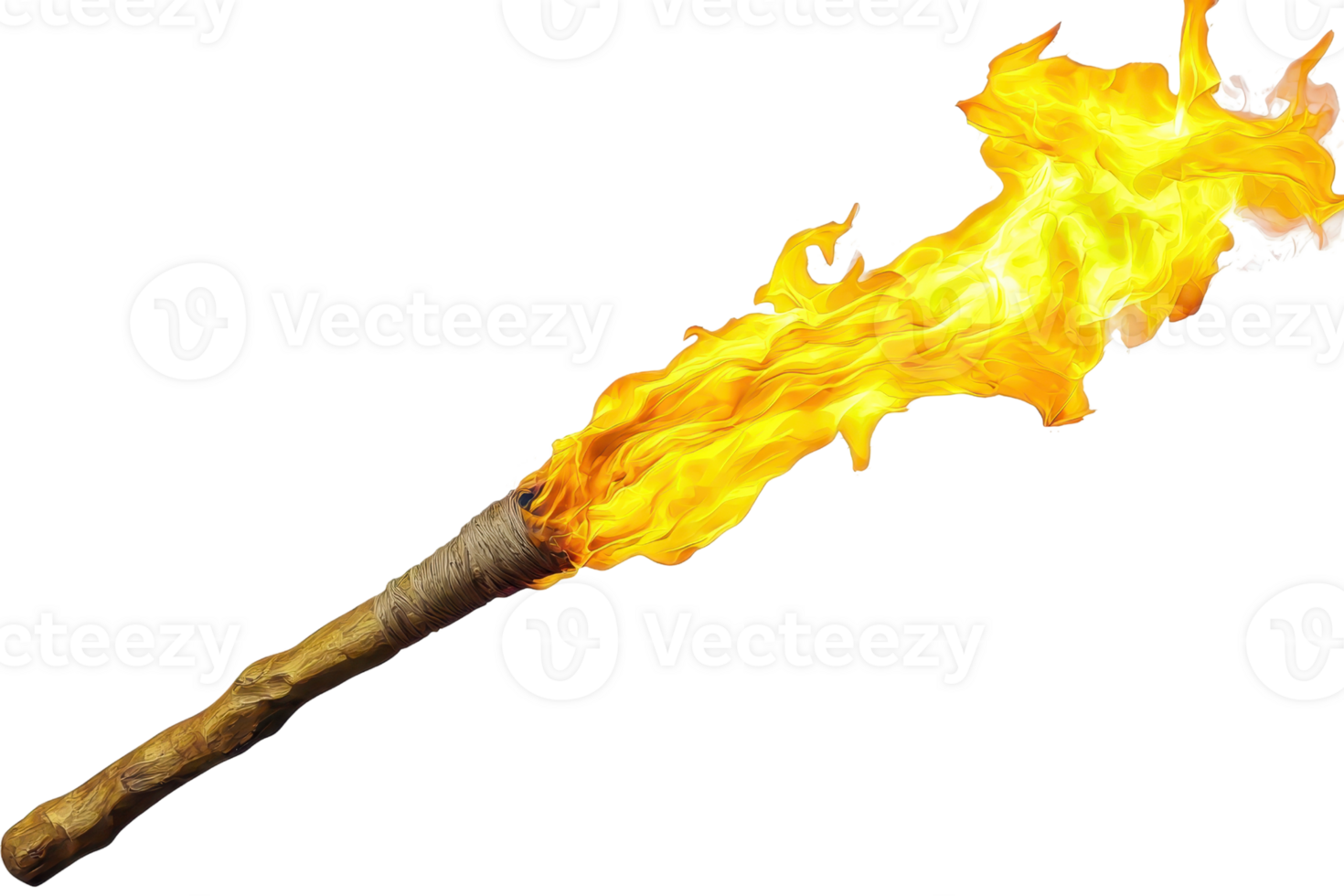 A flaming torch with bright, vivid flames extending from its tip. png