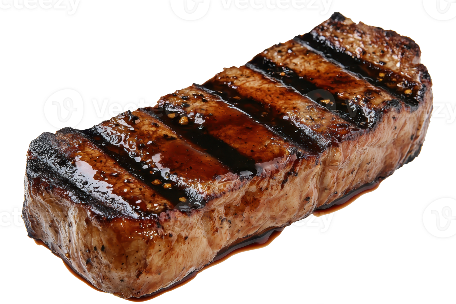 A perfectly grilled steak with distinctive char marks and a juicy texture, showcasing appetizing caramelization. png