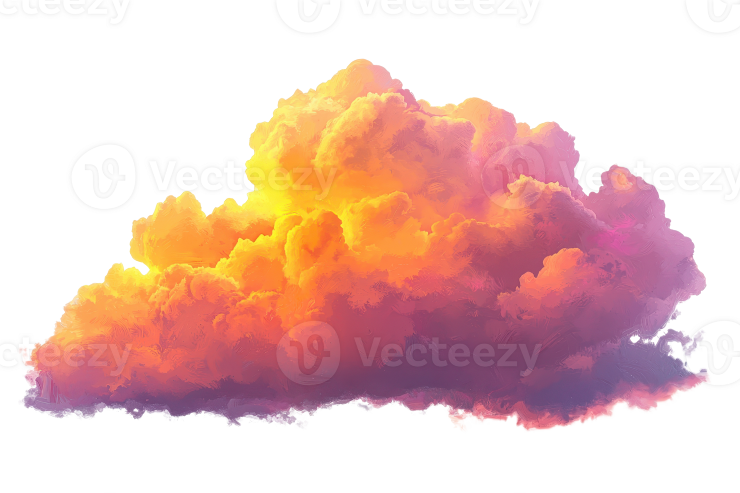 A vibrant, fluffy cloud showcasing a gradient of warm colors, resembling a sunset's hues. png