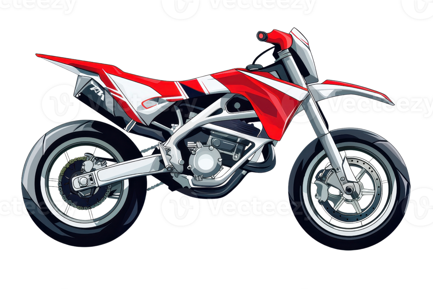A vibrant, stylized motorcycle featuring a sleek design with red and silver accents, emphasizing speed and performance. png