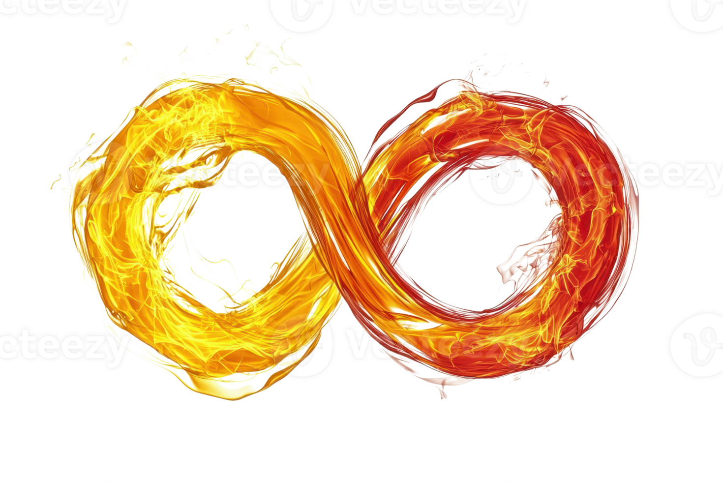 A vibrant infinity symbol formed from swirling flames in shades of yellow and red. png