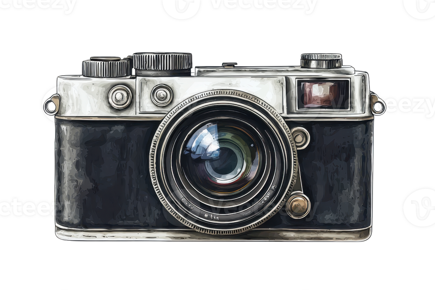 A vintage camera with a classic design, featuring a large lens and intricate detailing, showcasing its timeless appeal. png