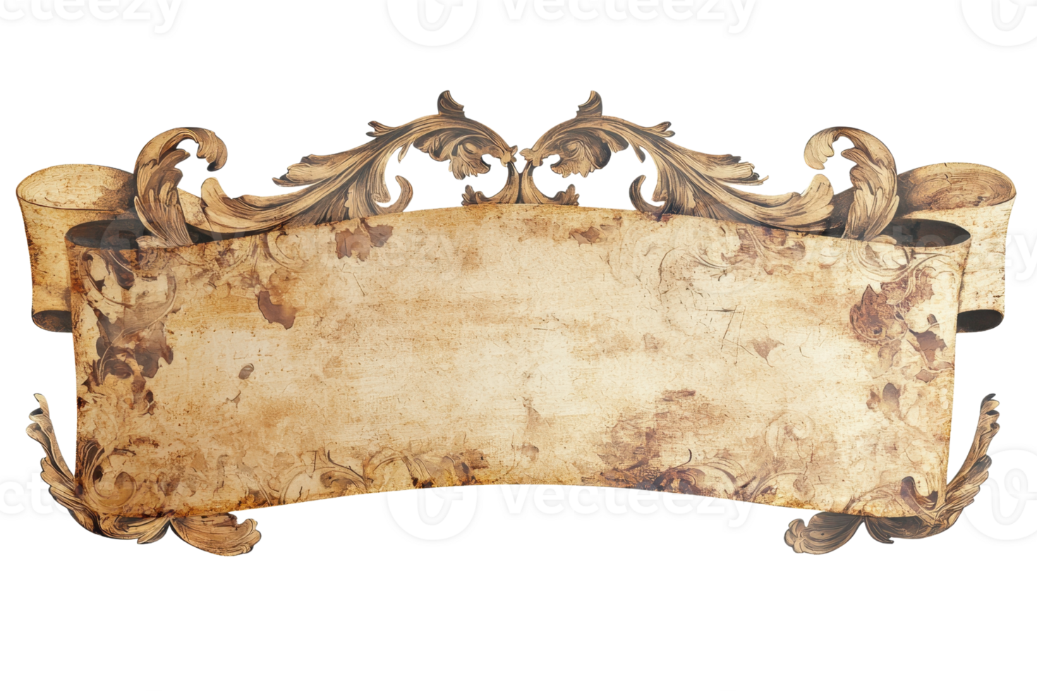 An ornate decorative sign with intricate floral designs and a weathered surface, perfect for personalization or artistic display. png