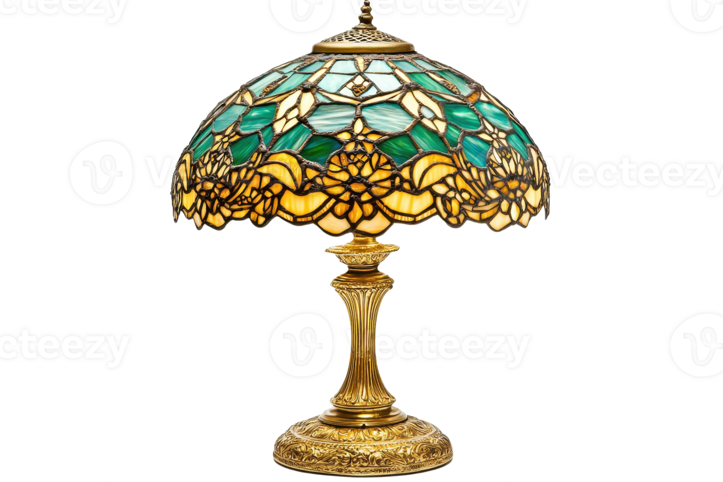 A beautifully crafted stained glass lamp featuring a floral design with vibrant colors and an ornate base. png