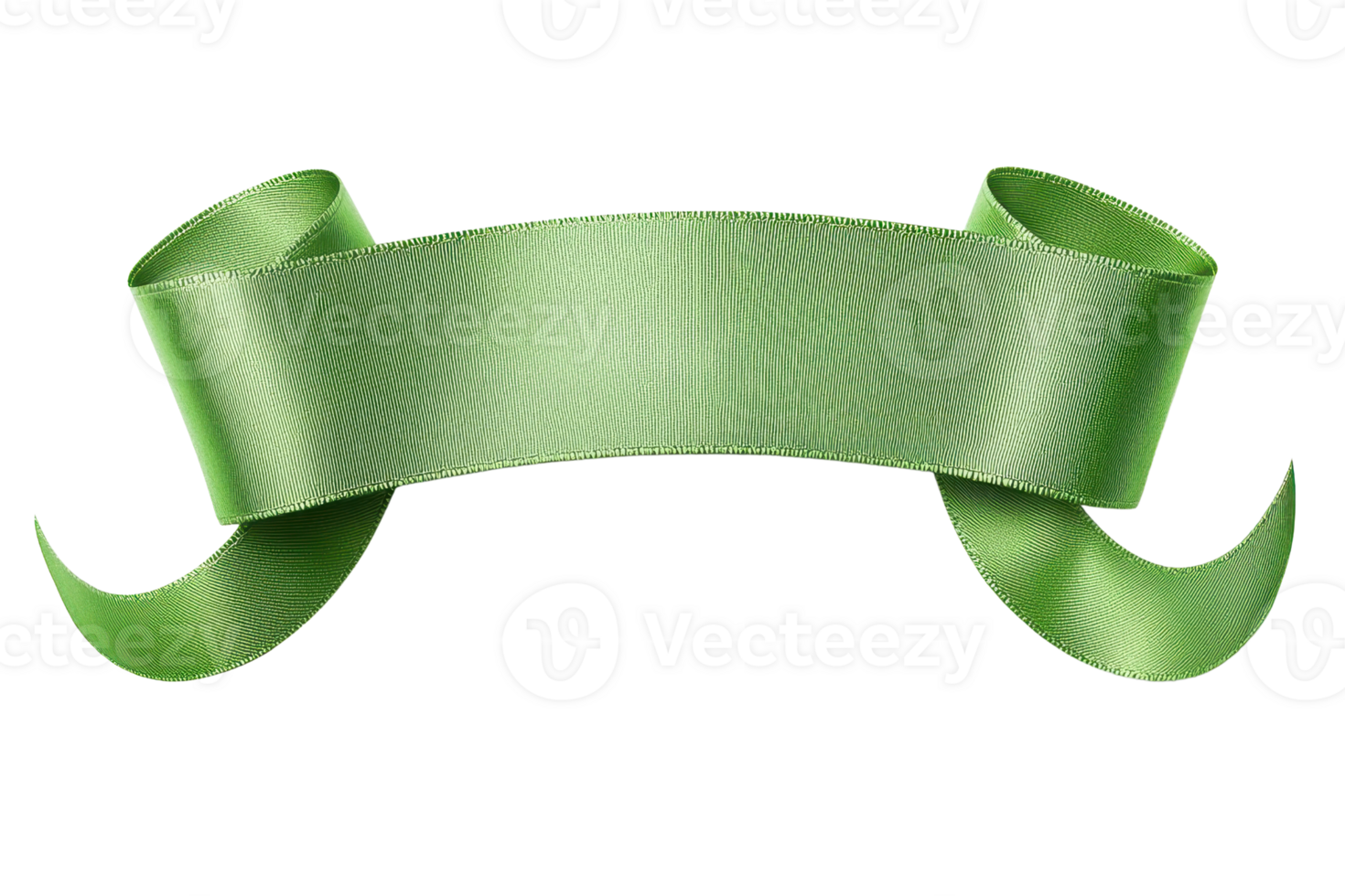 A green decorative ribbon with curled edges, suitable for various design applications. png