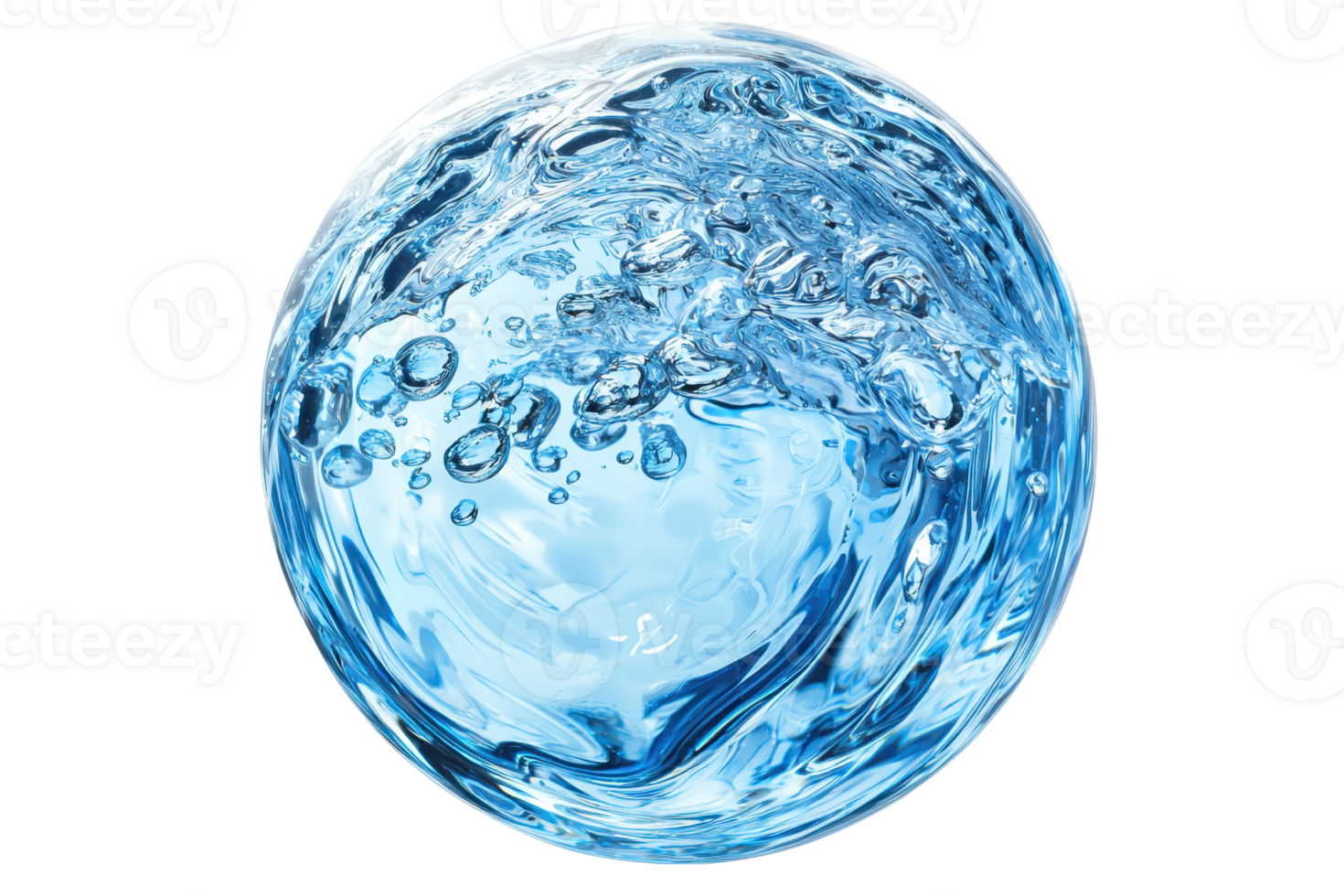 A spherical mass of clear, refreshing water, featuring bubbles and gentle ripples that reflect light. png