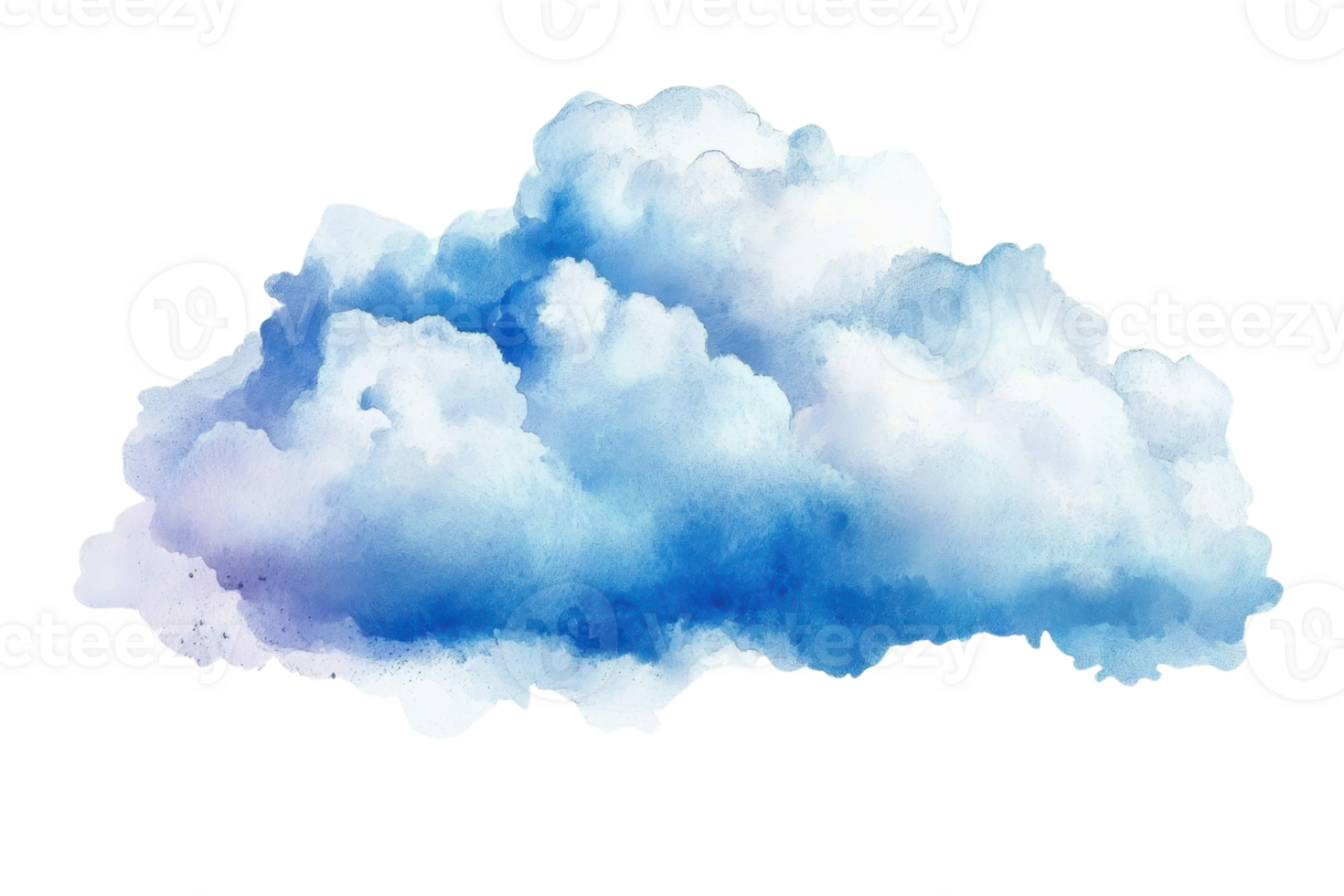 A fluffy, watercolor cloud with shades of blue and white, presenting a soft, ethereal appearance. png