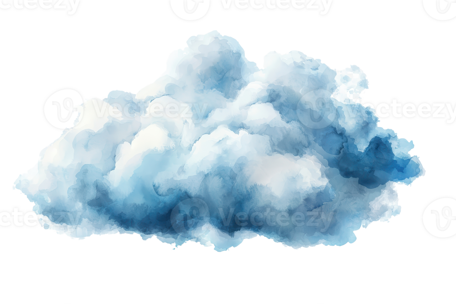 A fluffy, white cloud with soft edges and varying shades of blue and white, resembling a watercolor painting. png