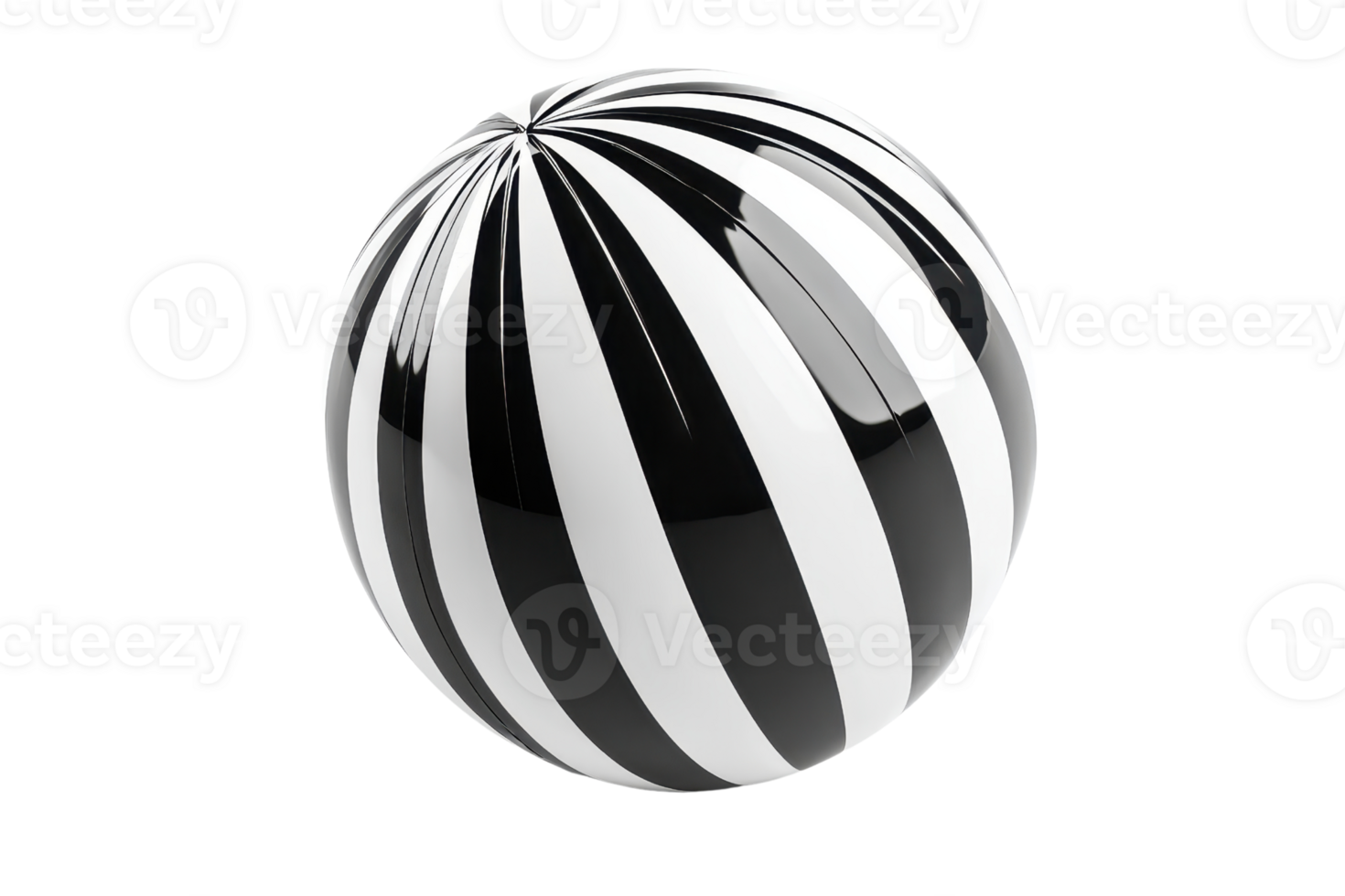 A glossy ball with alternating black and white stripes, showcasing a smooth surface and spherical shape. png