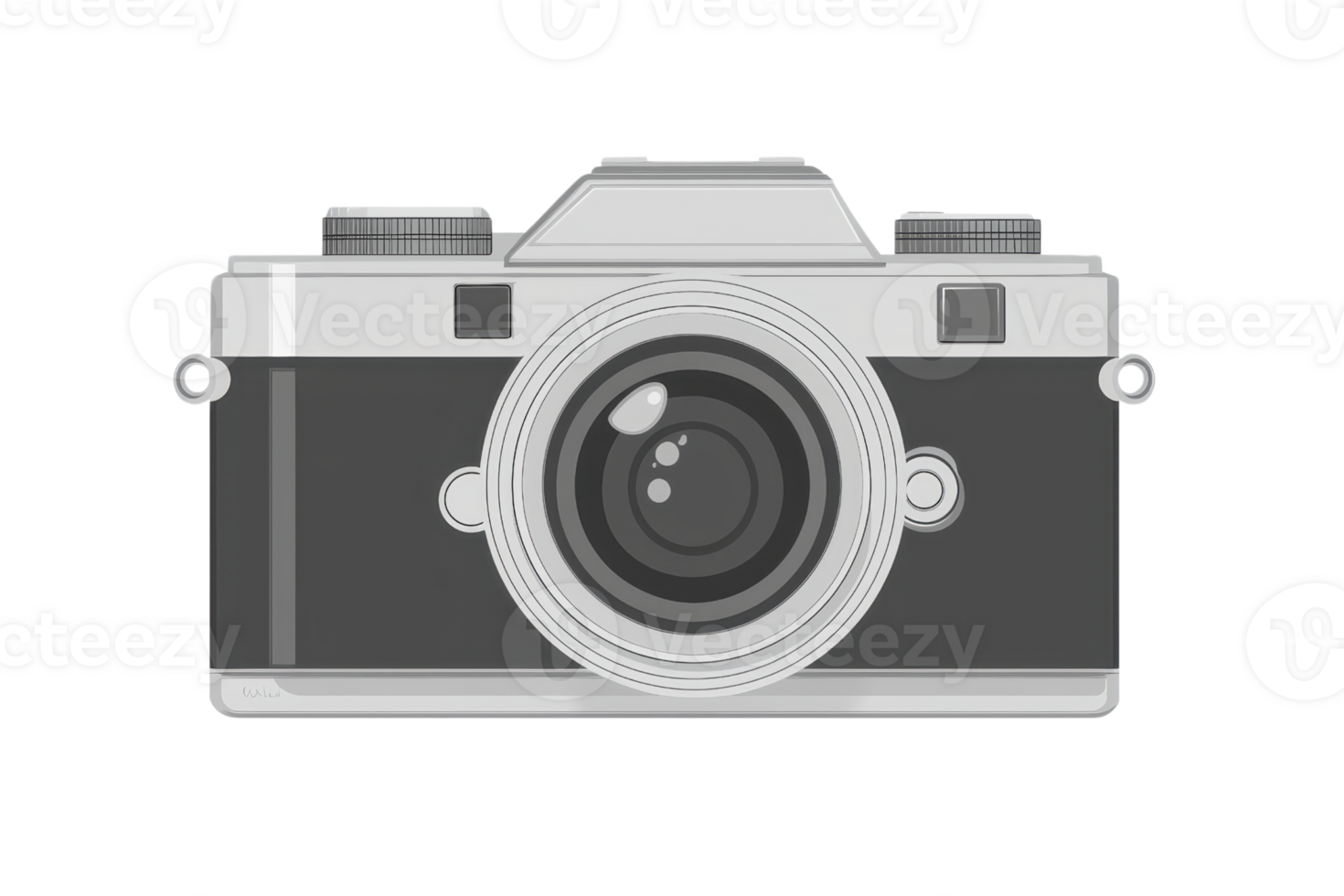 A classic camera featuring a large lens with a sleek design, showcasing its vintage aesthetic and traditional controls. png