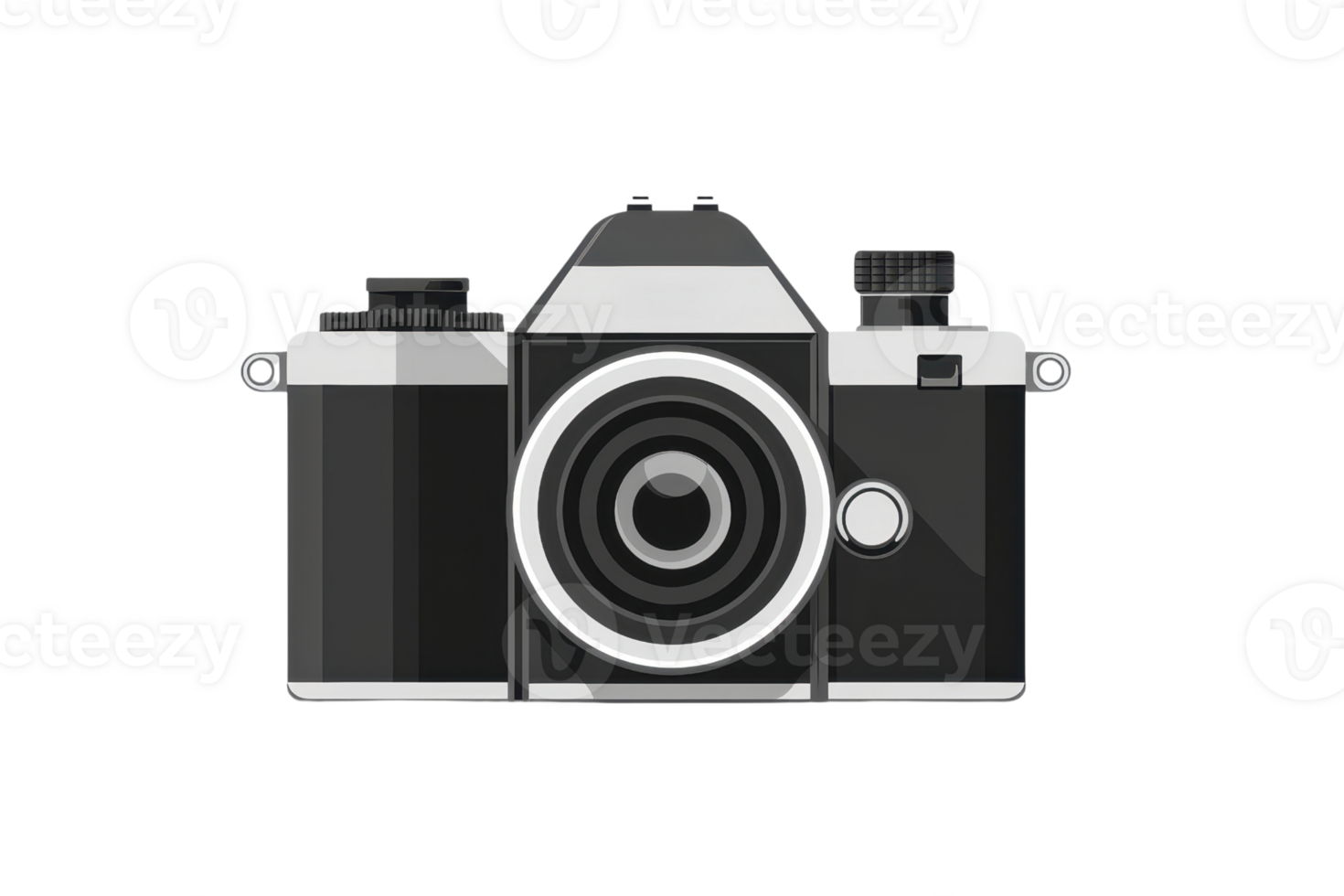 A classic camera design featuring a prominent lens, shutter button, and adjustable dials. png