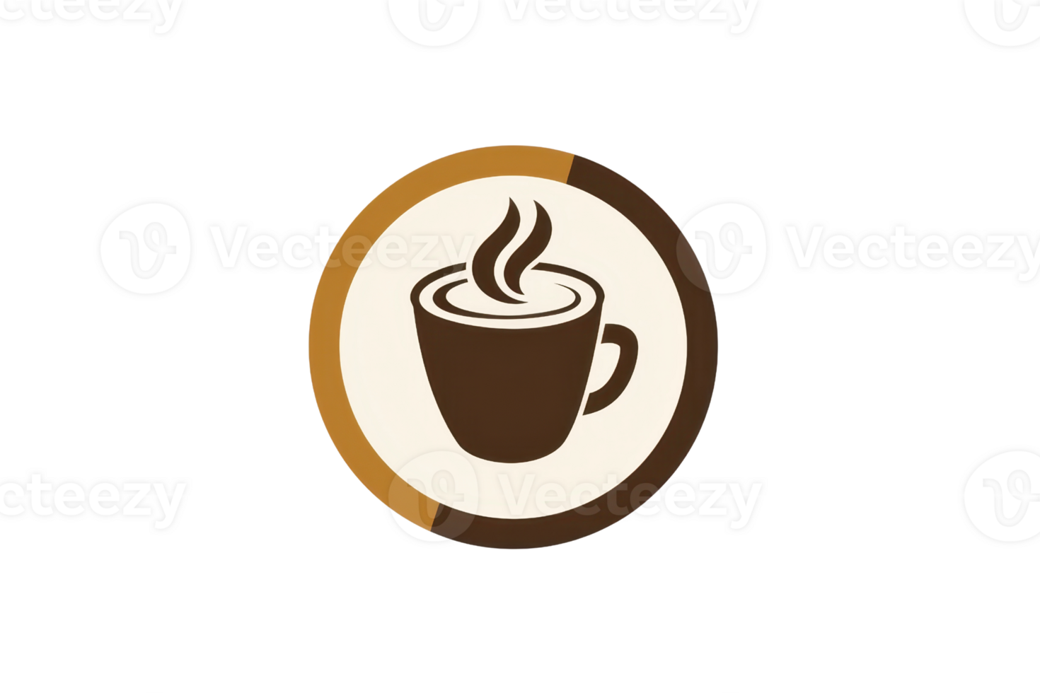 A stylized coffee cup illustration with steam rising, set within a circular design featuring warm colors. png
