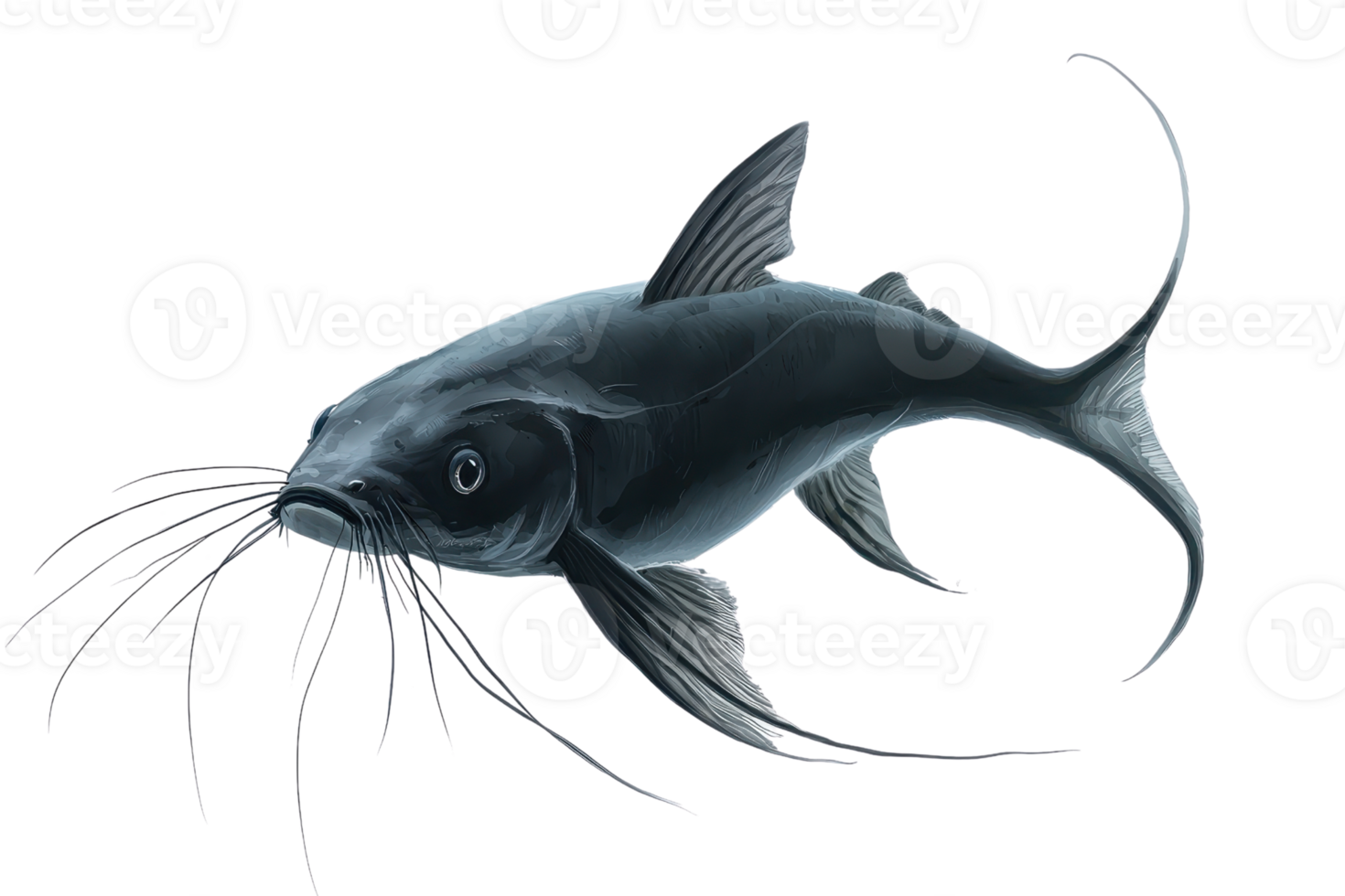 A sleek, dark-colored fish swims gracefully, showcasing its elongated body and prominent fins. png