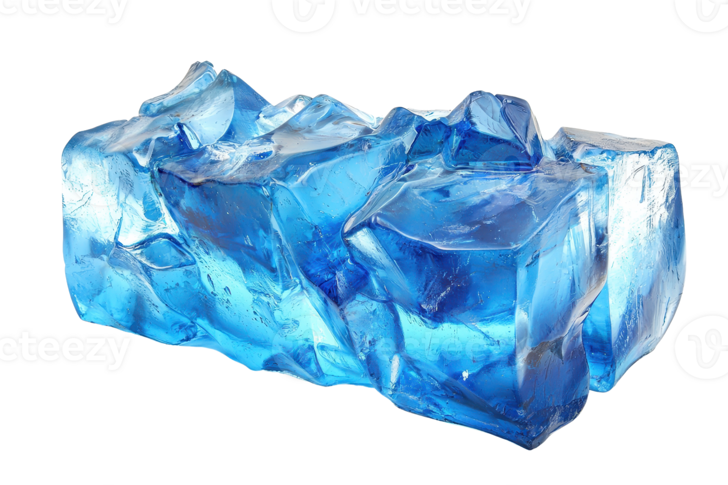 A striking blue ice block with jagged edges, showcasing a textured surface that reflects light. png