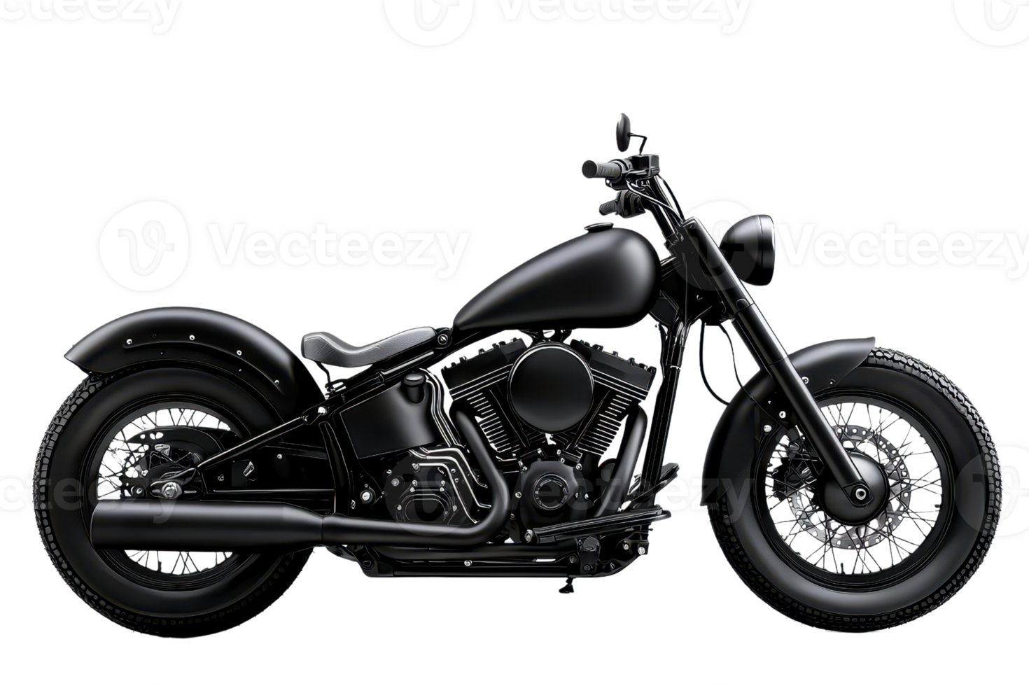 A sleek, black motorcycle with a low profile, featuring a classic design and robust tires, ideal for cruising and showcasing style. png
