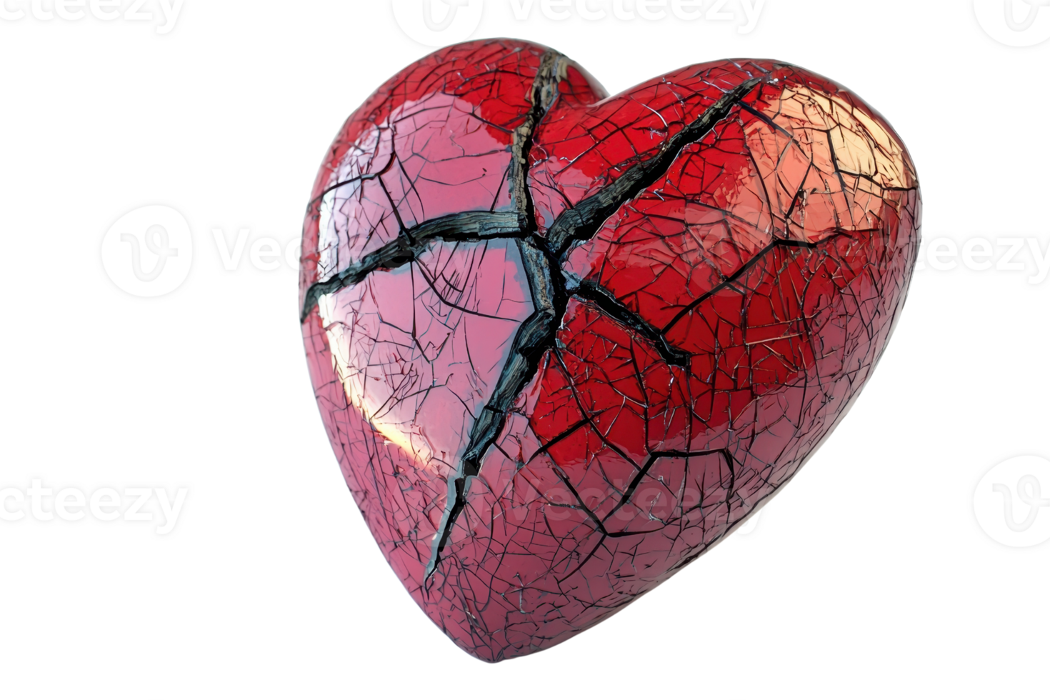 A cracked red heart symbolizing emotional pain and vulnerability. png