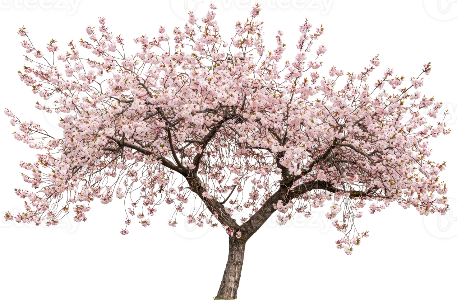 A beautiful cherry blossom tree with abundant pink flowers, showcasing delicate petals and a sturdy trunk. png