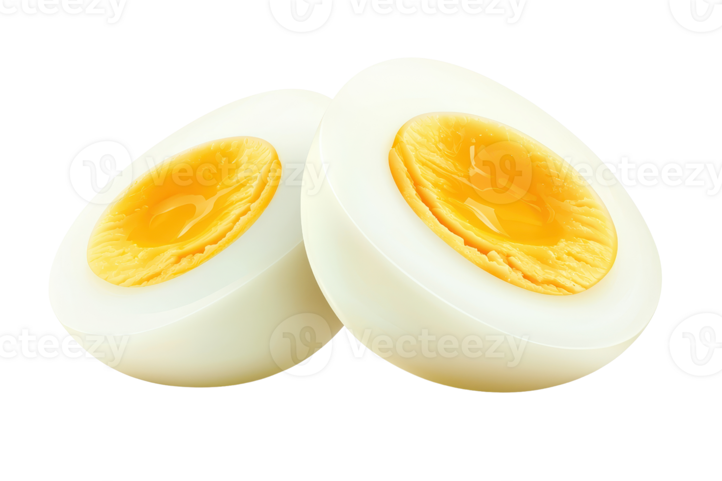 Sliced hard-boiled eggs showcasing their white exterior and bright yellow yolk. png