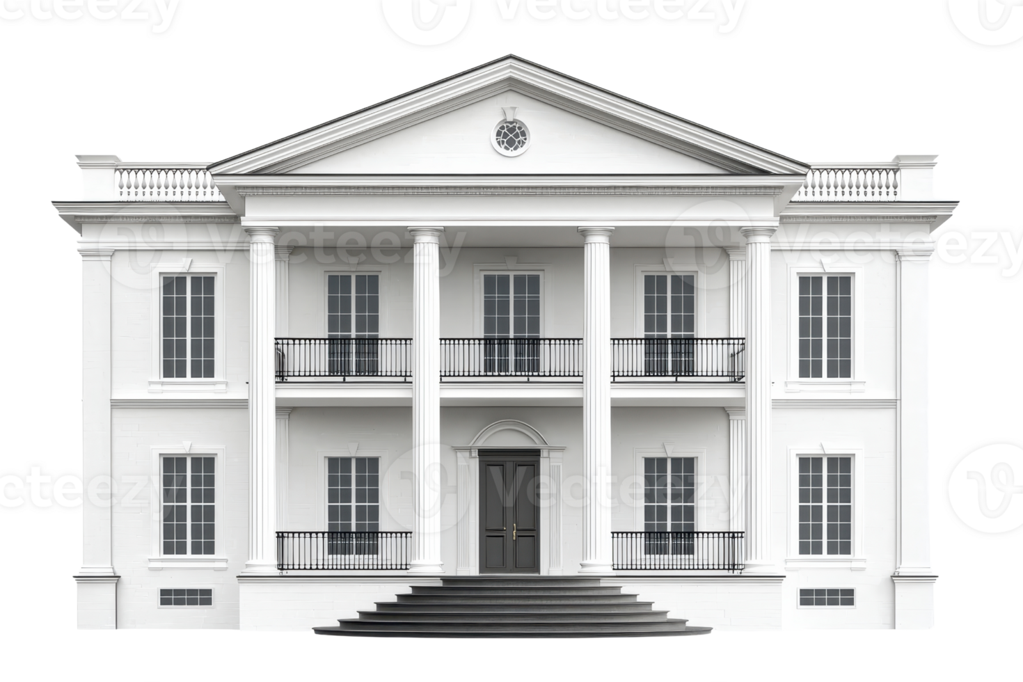 A grand, white classical mansion featuring tall columns, multiple windows, and a symmetrical facade. png
