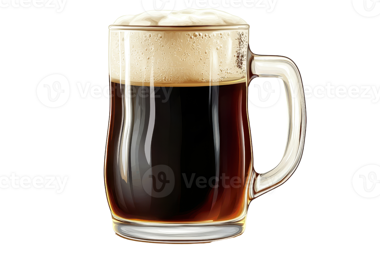 A frothy mug of dark beer, showcasing rich colors and a creamy head, inviting a refreshing experience. png