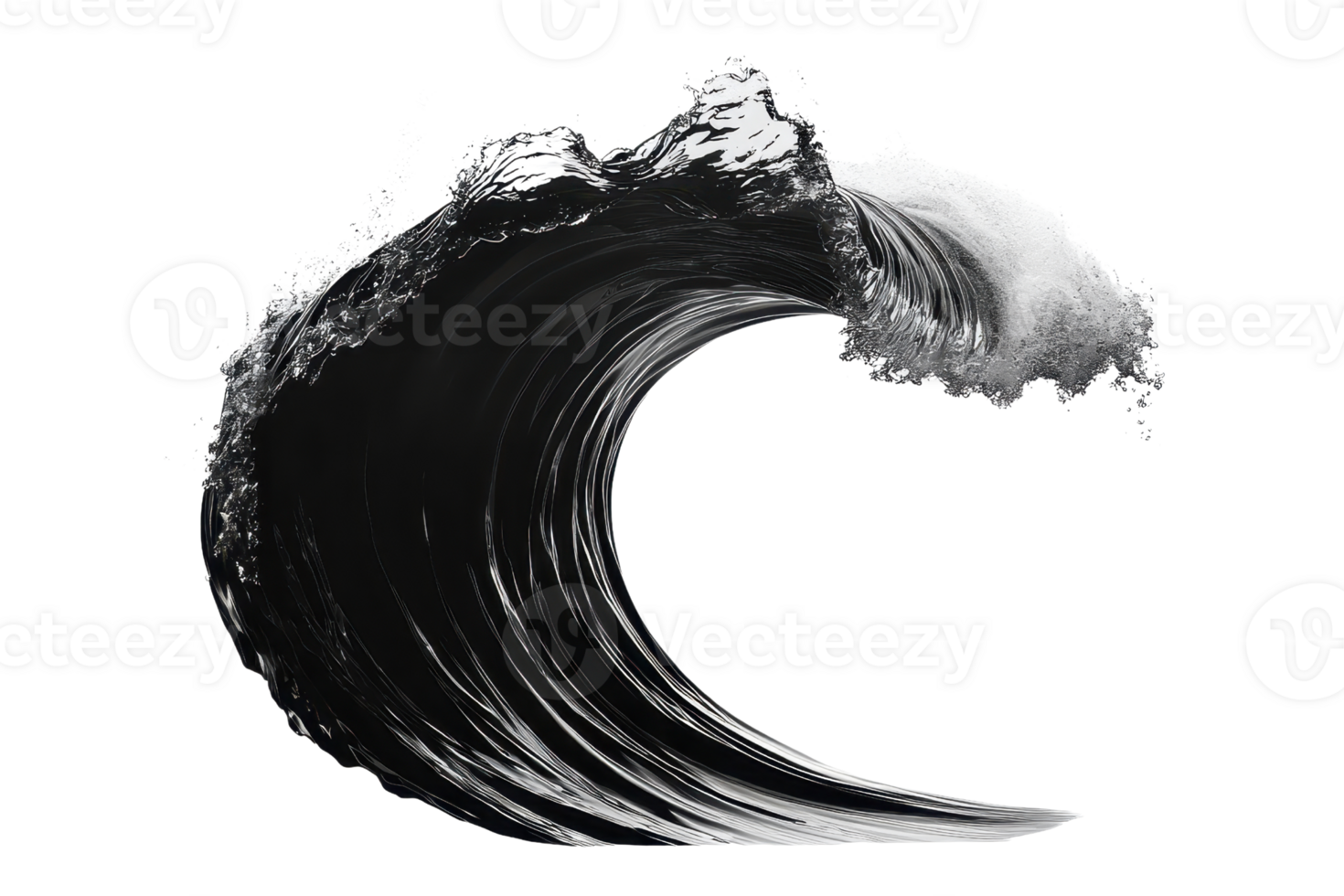 A powerful wave cresting with dynamic motion and a splash of foam at the peak, capturing the essence of ocean energy. png