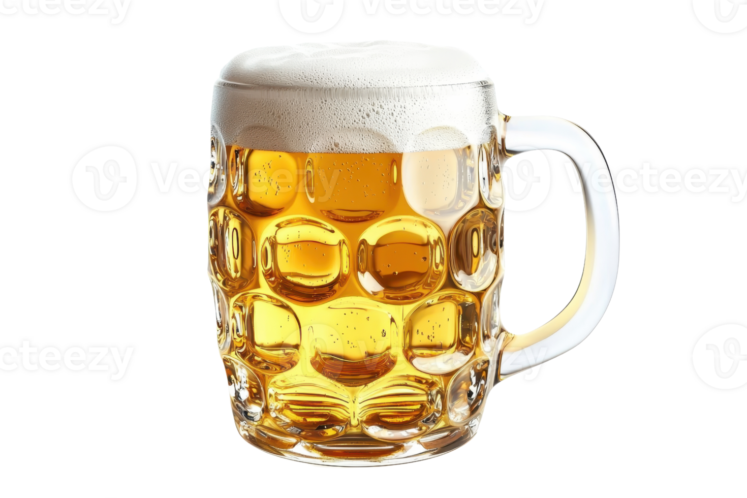 A frosty beer mug filled with golden lager, topped with a thick layer of foam. png