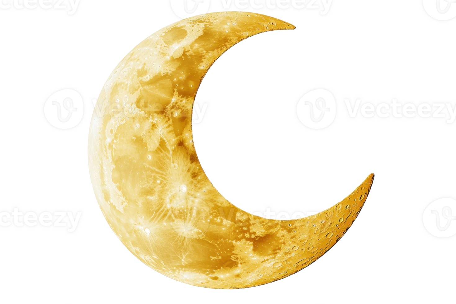 A luminous crescent moon with detailed surface features against a dark backdrop. png