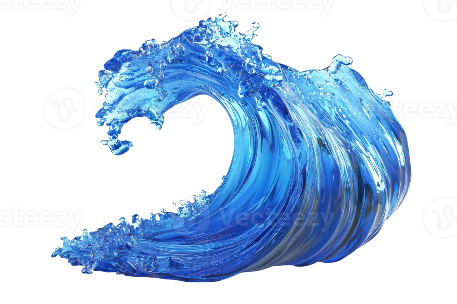 A powerful blue wave curls dramatically, showcasing its dynamic movement and frothy crest. png