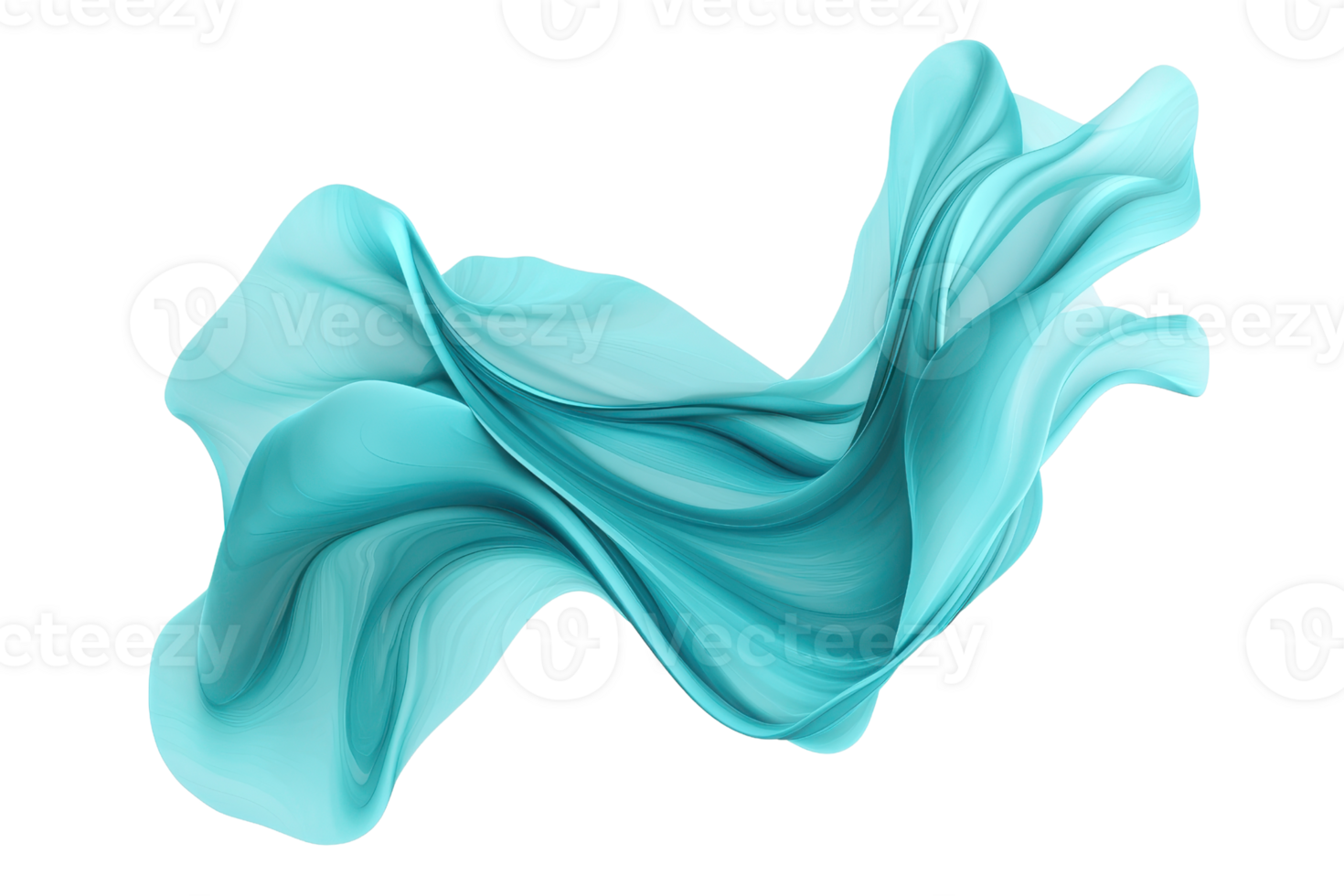 A flowing, airy fabric design in a vibrant turquoise hue, showcasing elegant curves and movement. png