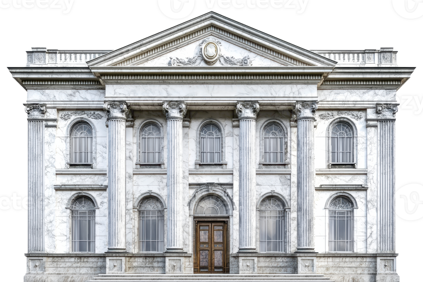 A grand marble building featuring classical columns, large windows, and an ornate entrance door, showcasing architectural elegance. png
