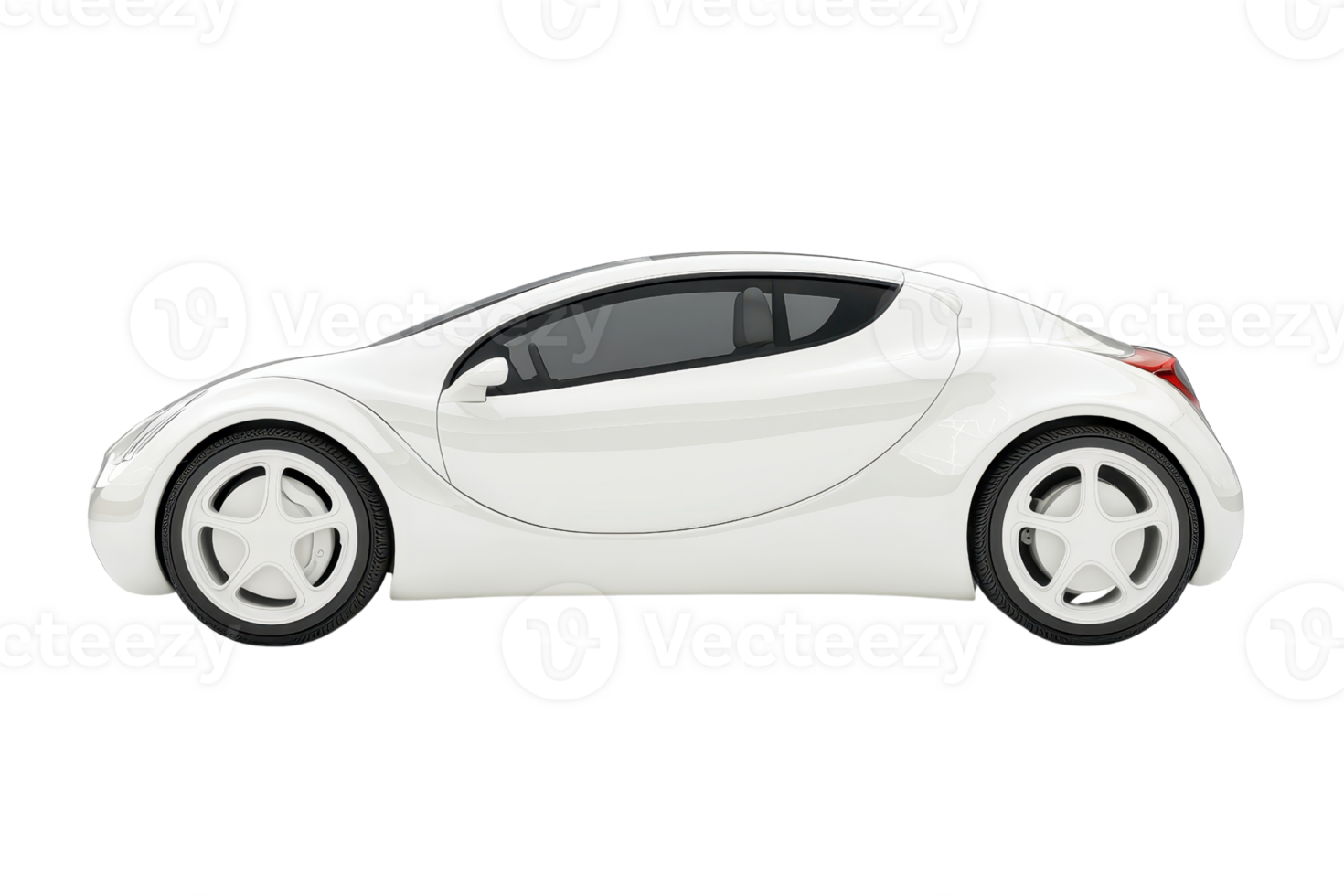 A sleek white car with a streamlined design, showcasing a modern aesthetic and distinctive curved lines. png