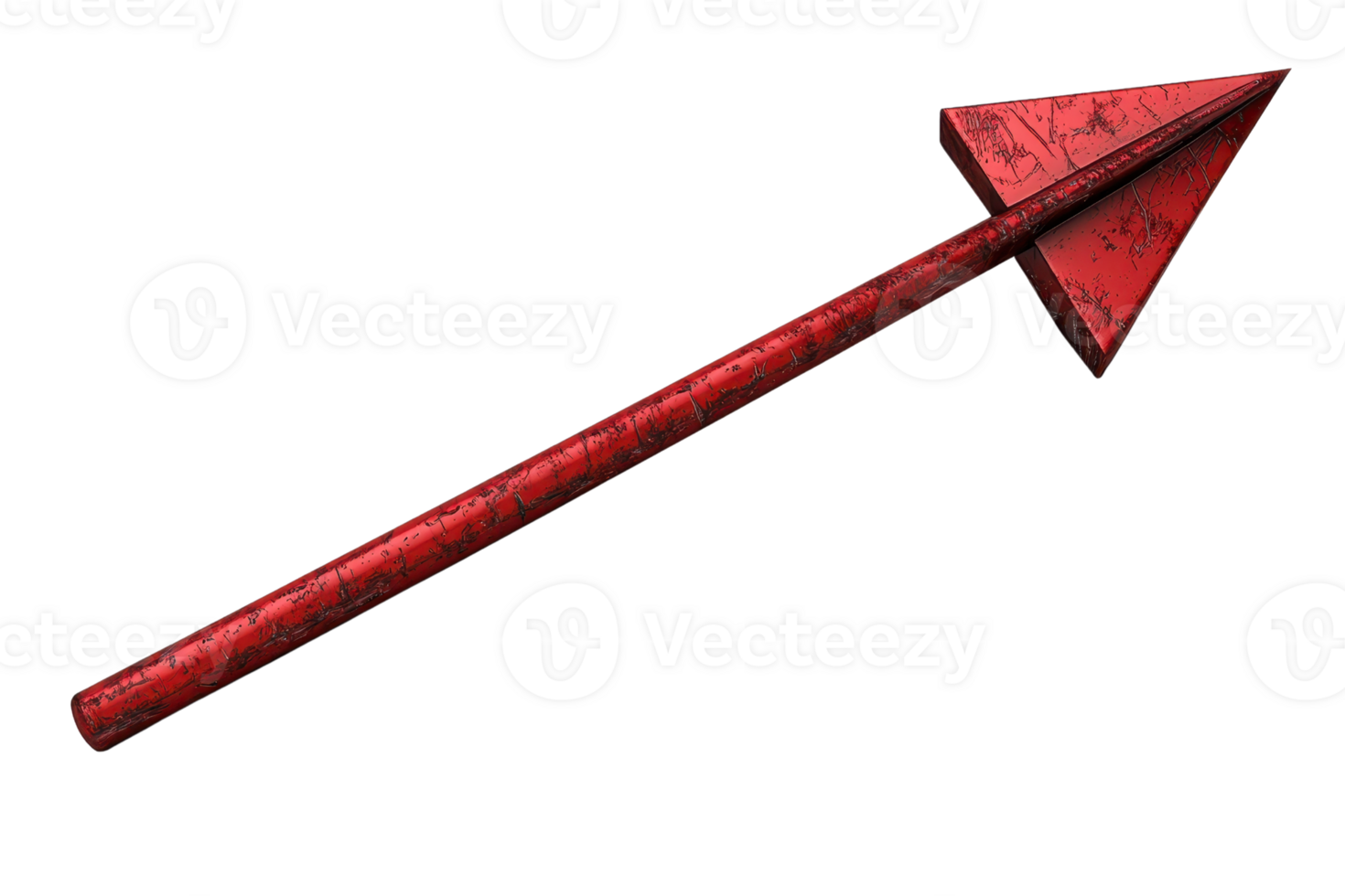 A vivid red arrow with a textured surface, featuring a pointed tip and a long shaft, suggesting direction or movement. png
