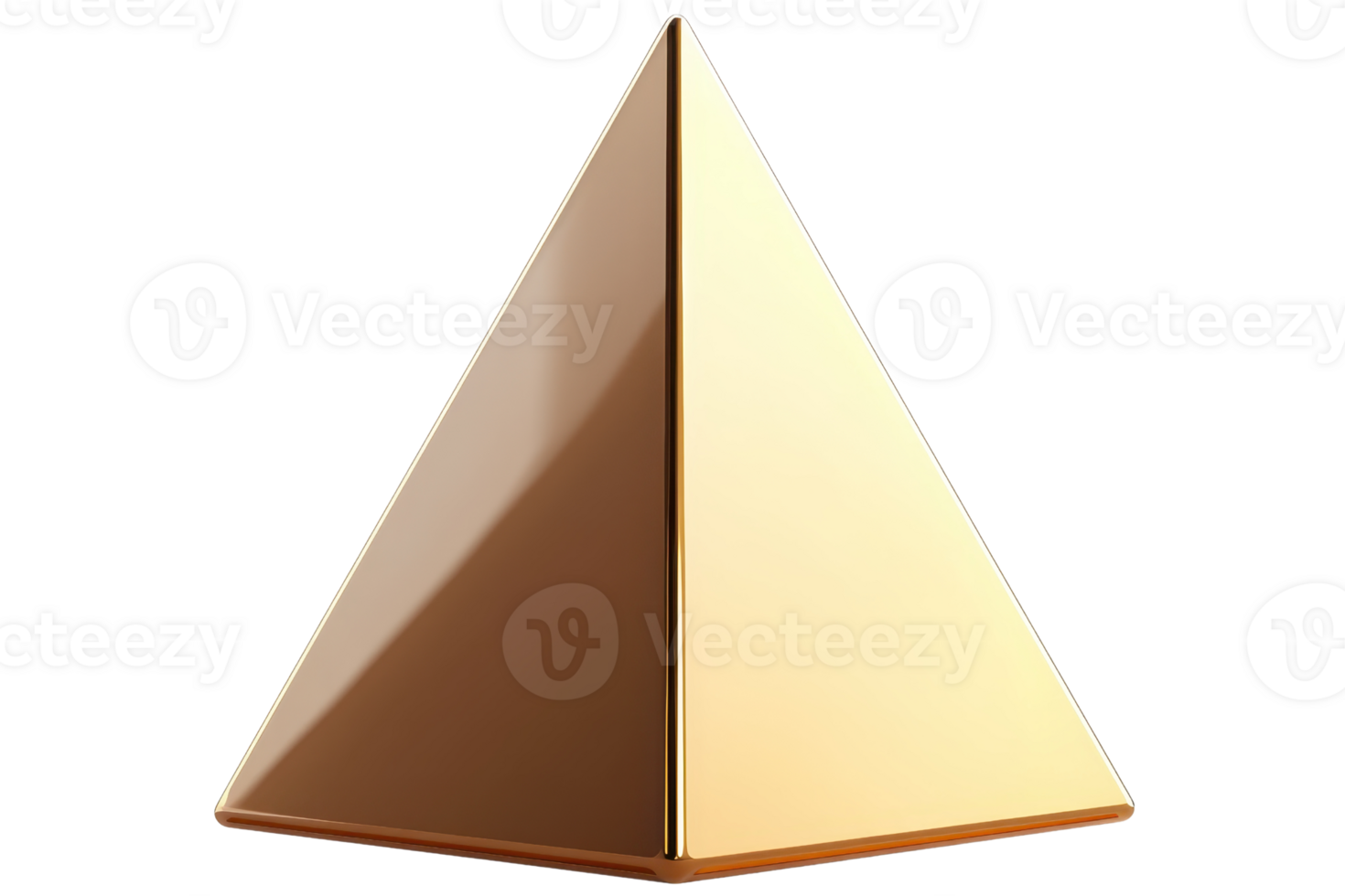 A shiny golden pyramid with smooth surfaces and sharp edges, showcasing a geometric shape. png