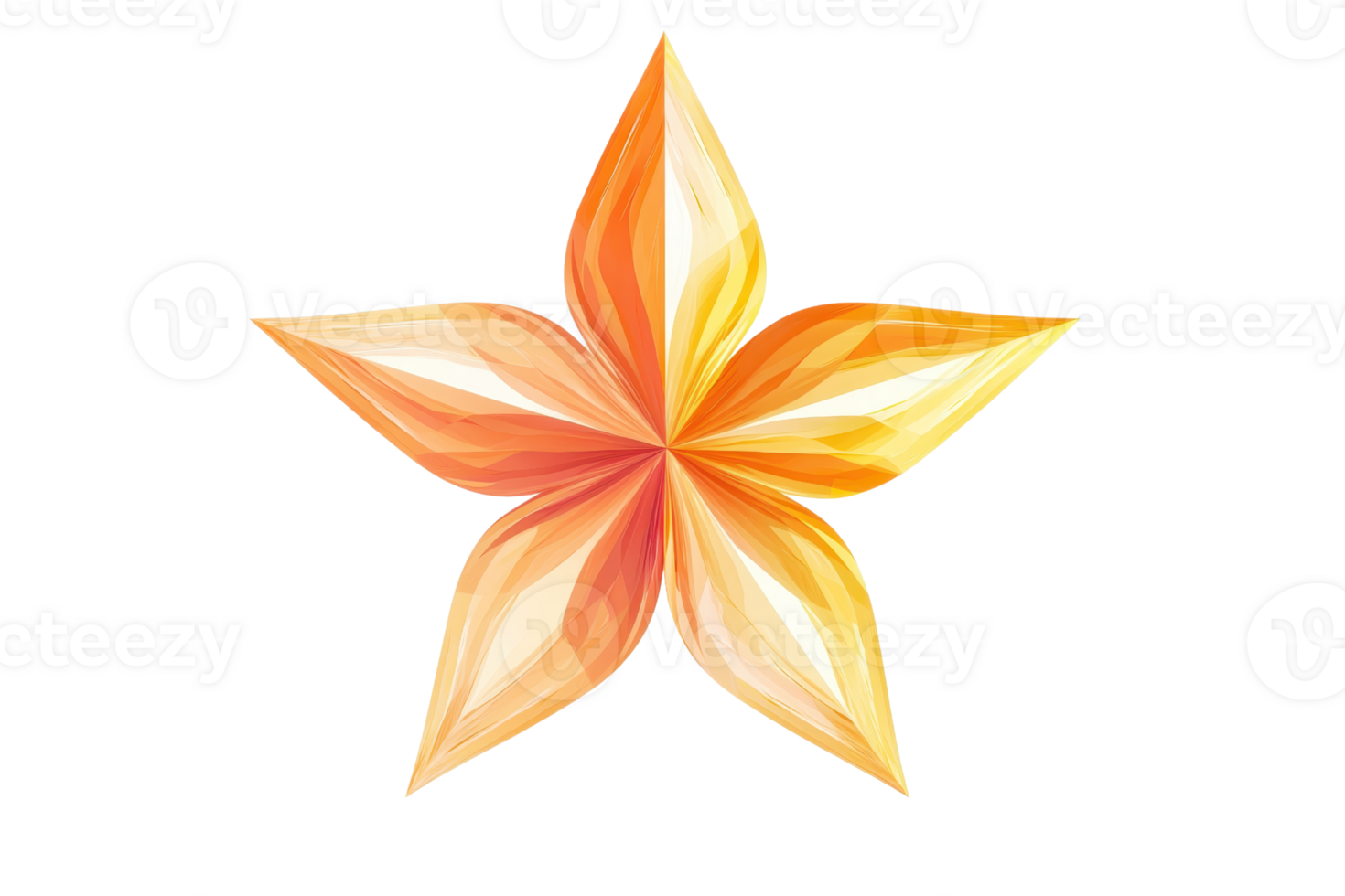 A stylized orange and yellow star-shaped flower with smooth, flowing petals radiating outward. png