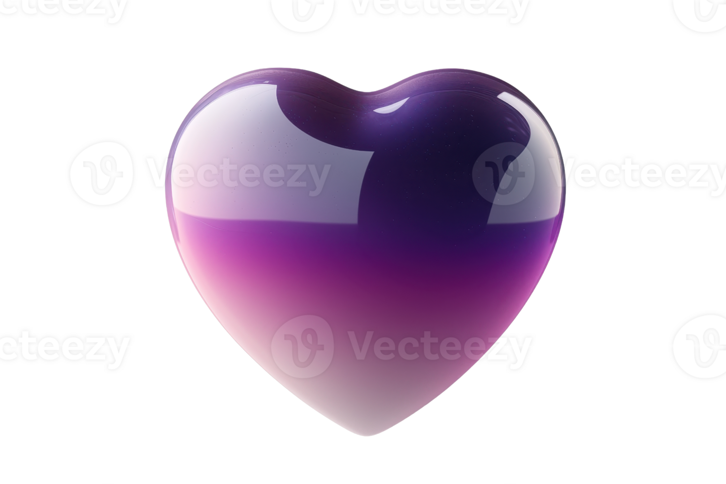 A glossy heart-shaped object featuring a gradient from light purple to deep violet. png